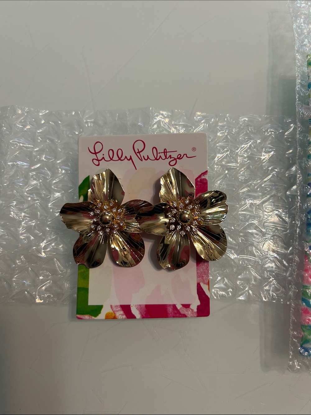 Lilly Pulitzer Metallic Gold Oversized Orchid Earrings